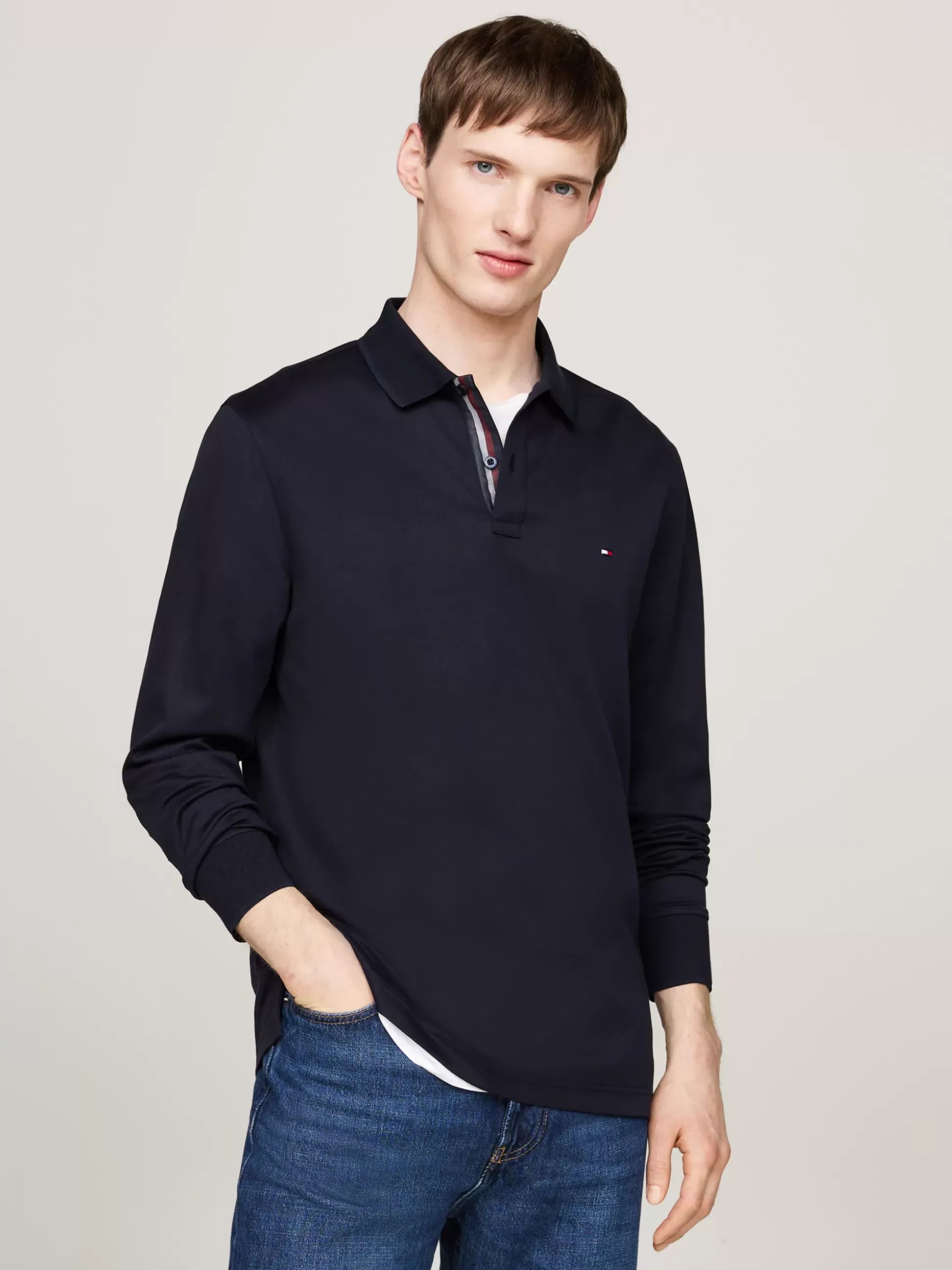 Tommy Hilfiger Koszulki Polo^Żakardowa Koszulka Polo Z Długim Rękawem