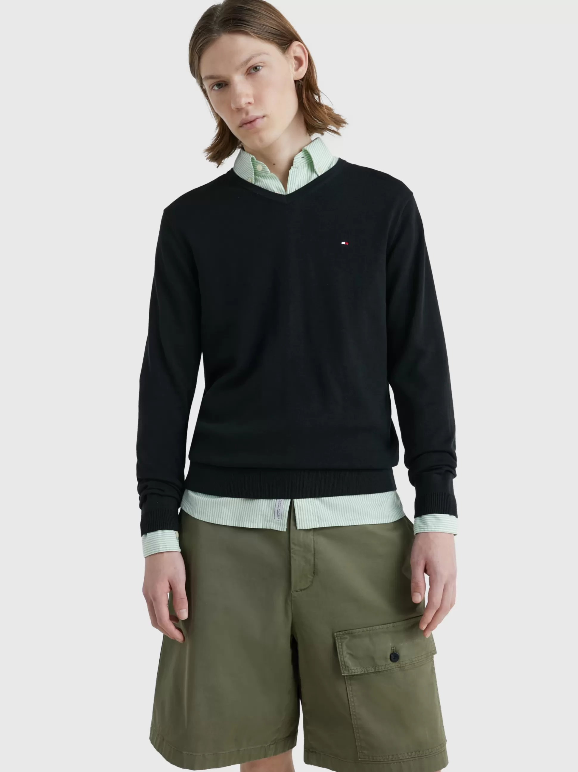 Tommy Hilfiger Swetry | Dzianina^Bawełniana Bluza Od Dresu Z Dekoltem W Kształcie Litery V