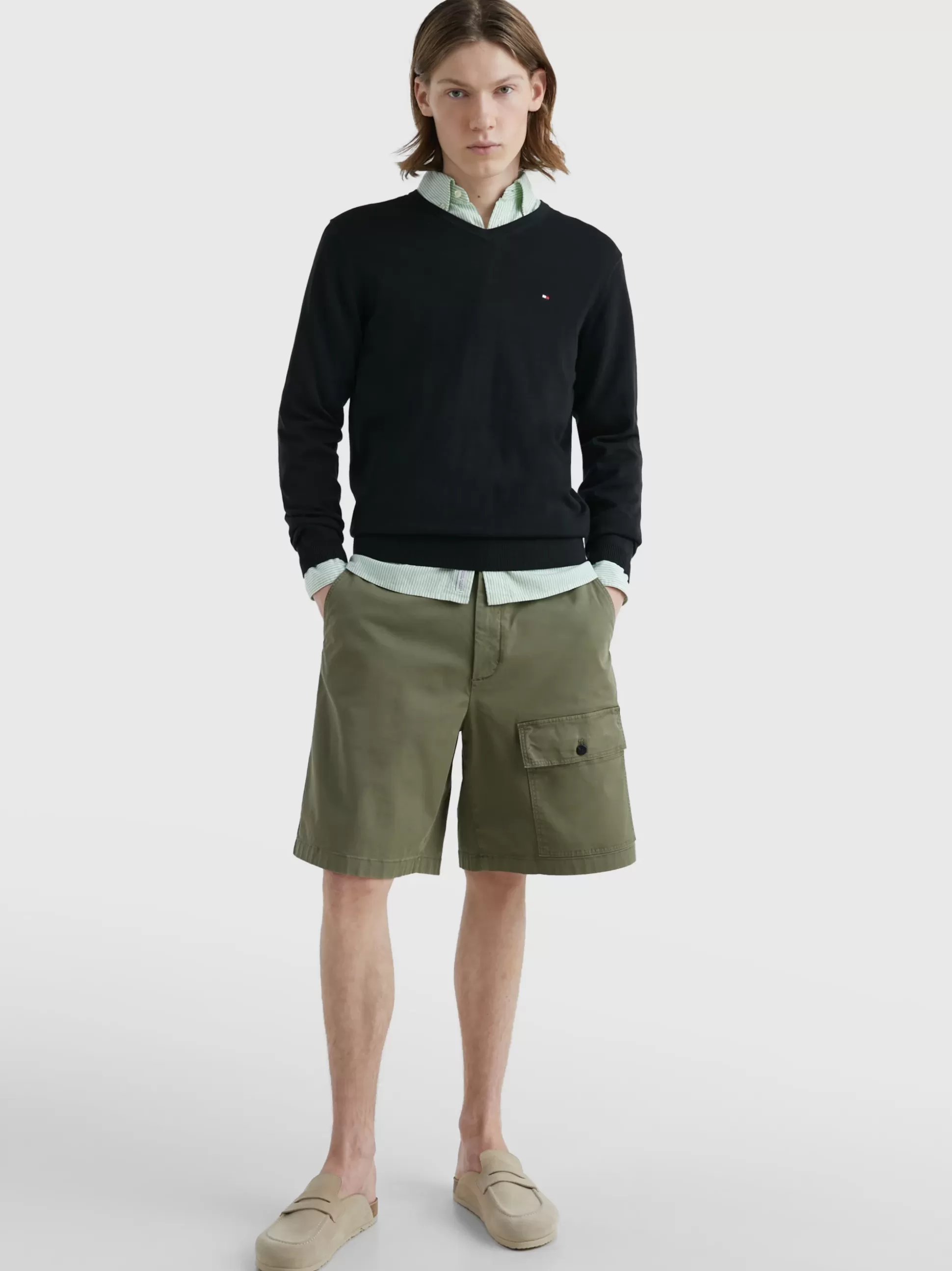 Tommy Hilfiger Swetry | Dzianina^Bawełniana Bluza Od Dresu Z Dekoltem W Kształcie Litery V