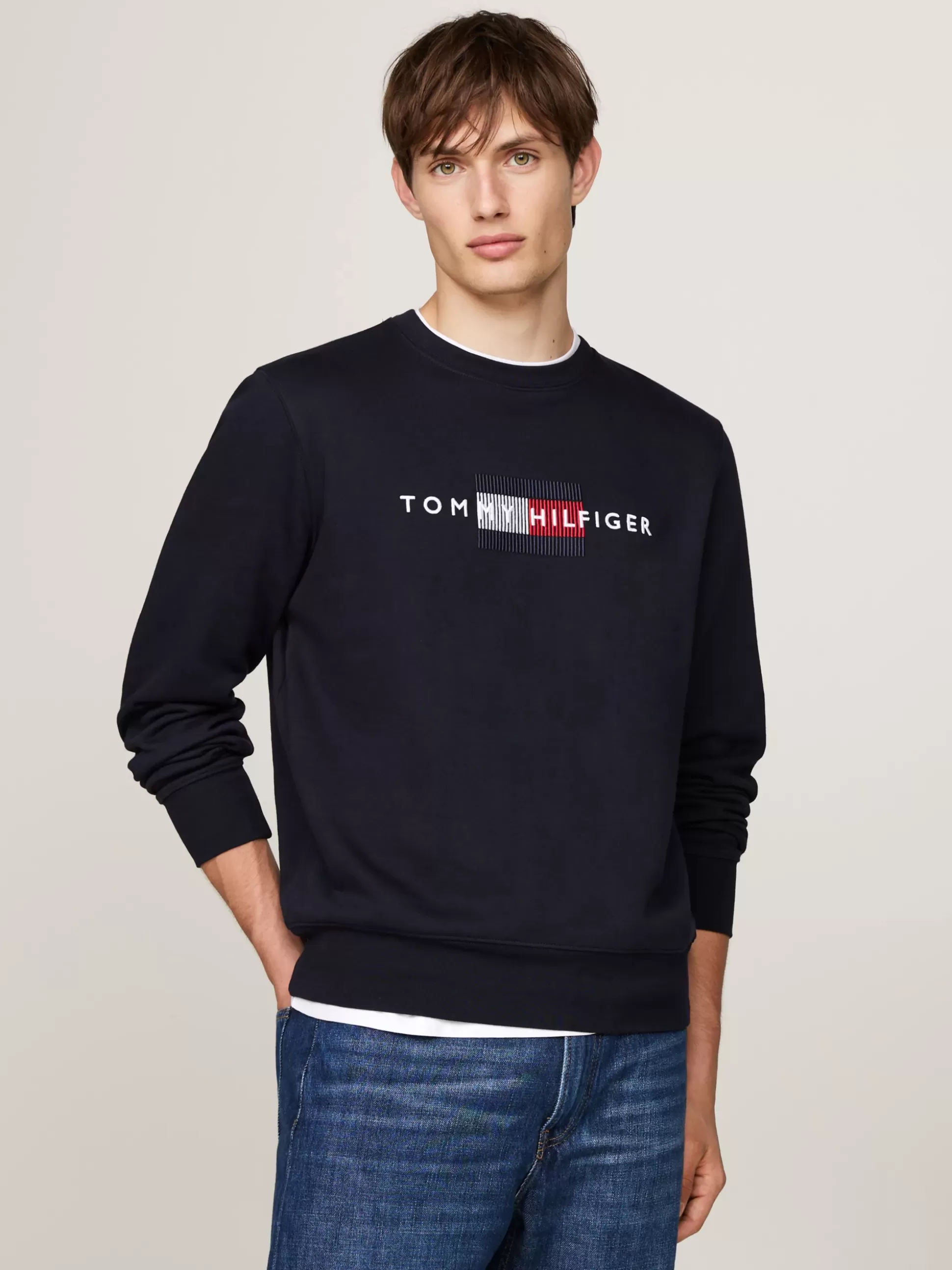 Tommy Hilfiger Bluzy Dresowe & Z Kapturem^Bluza Z Okrągłym Dekoltem I Wyszywanym Logo