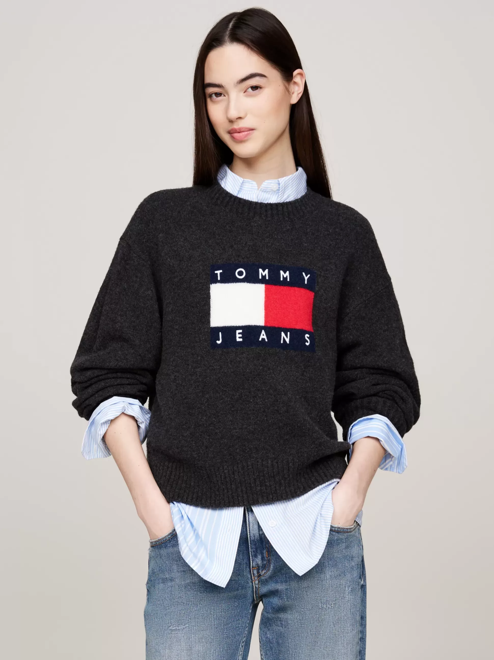 Tommy Hilfiger Swetry Z Okrągłym Dekoltem | Swetry^Luźny Sweter Z Mieszanki Melanżowej Wełny