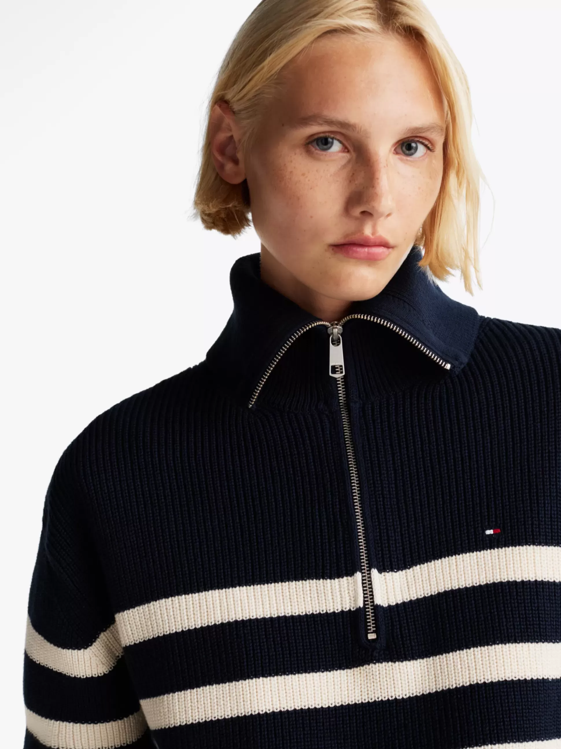 Tommy Hilfiger Swetry | Dzianina^Luźny Sweter Z Zamkiem Do Połowy Długości