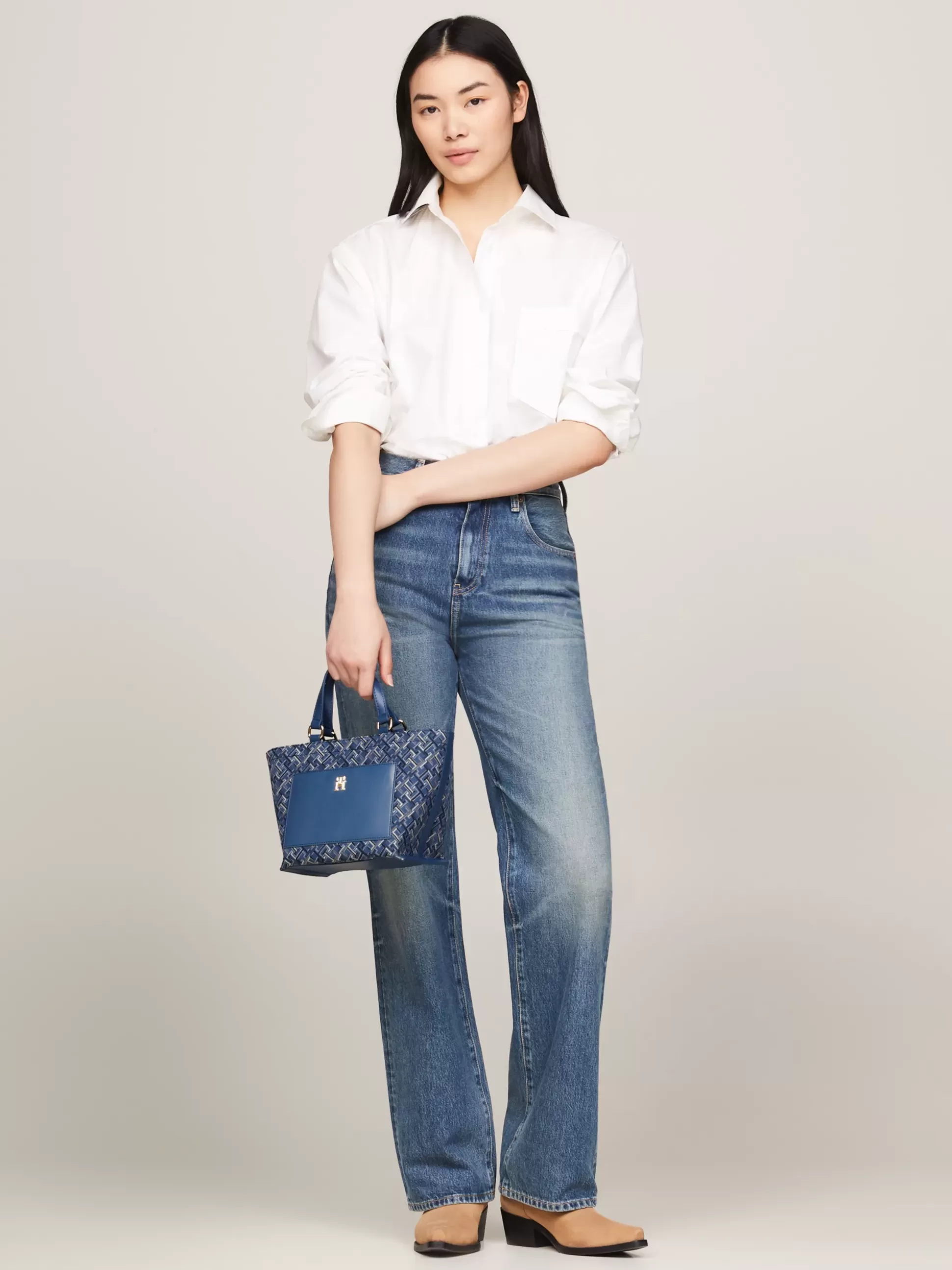 Tommy Hilfiger Torebki Tote^Mała Torba Typu Tote Z żakardowego Płótna
