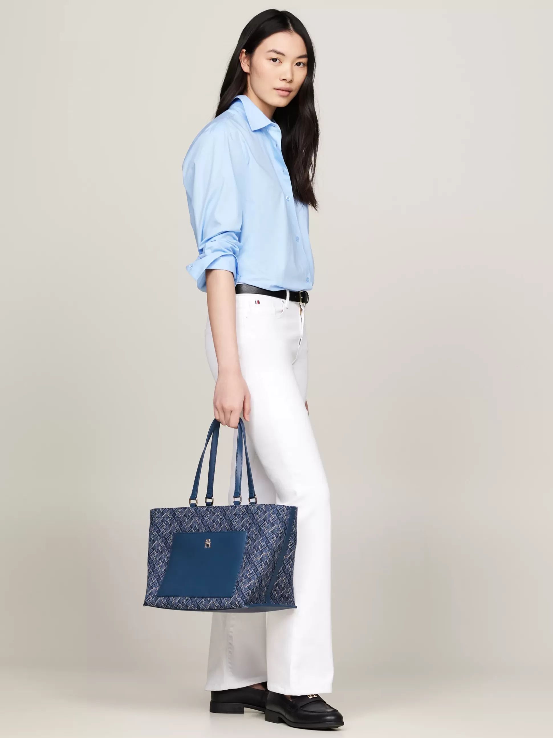 Tommy Hilfiger Torebki Tote^Płócienna Torba Typu Tote W żakardowy Wzór