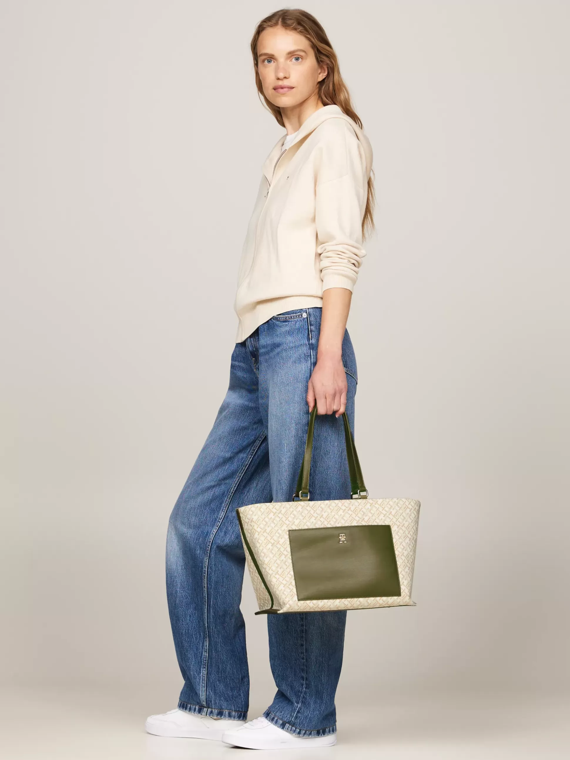 Tommy Hilfiger Torebki Tote^Płócienna Torba Typu Tote W żakardowy Wzór