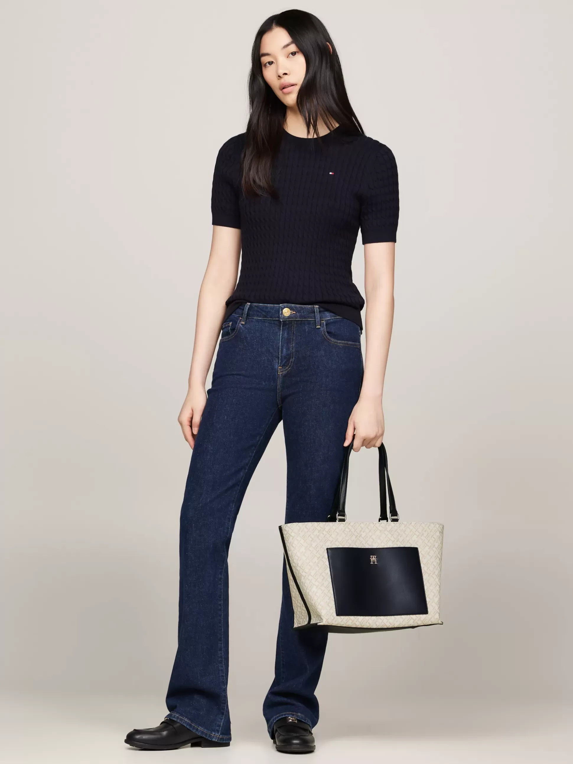 Tommy Hilfiger Torebki Tote^Płócienna Torba Typu Tote W żakardowy Wzór