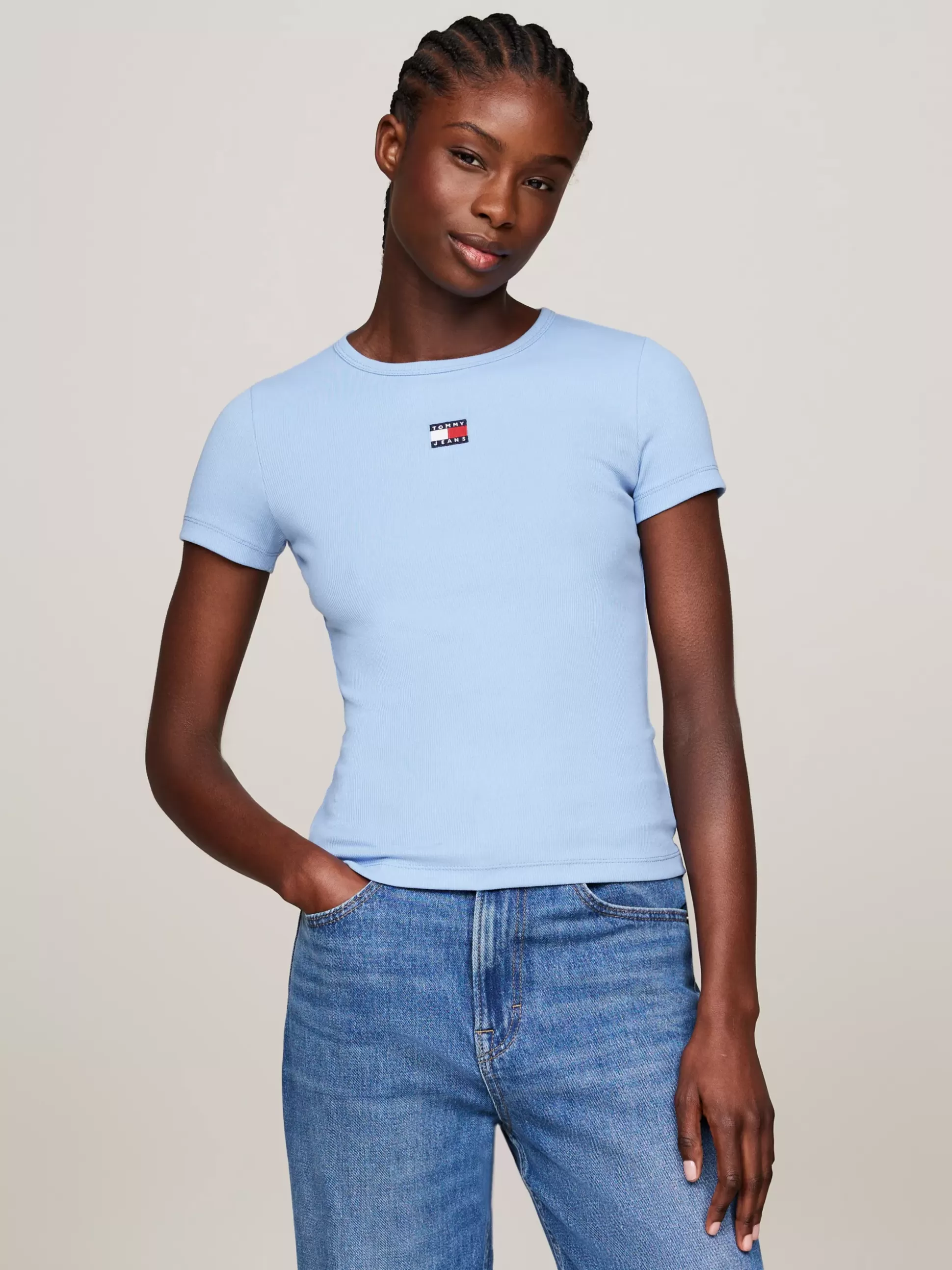 Tommy Hilfiger T-Shirty^Prążkowany T-shirt Z Naszywką Tommy