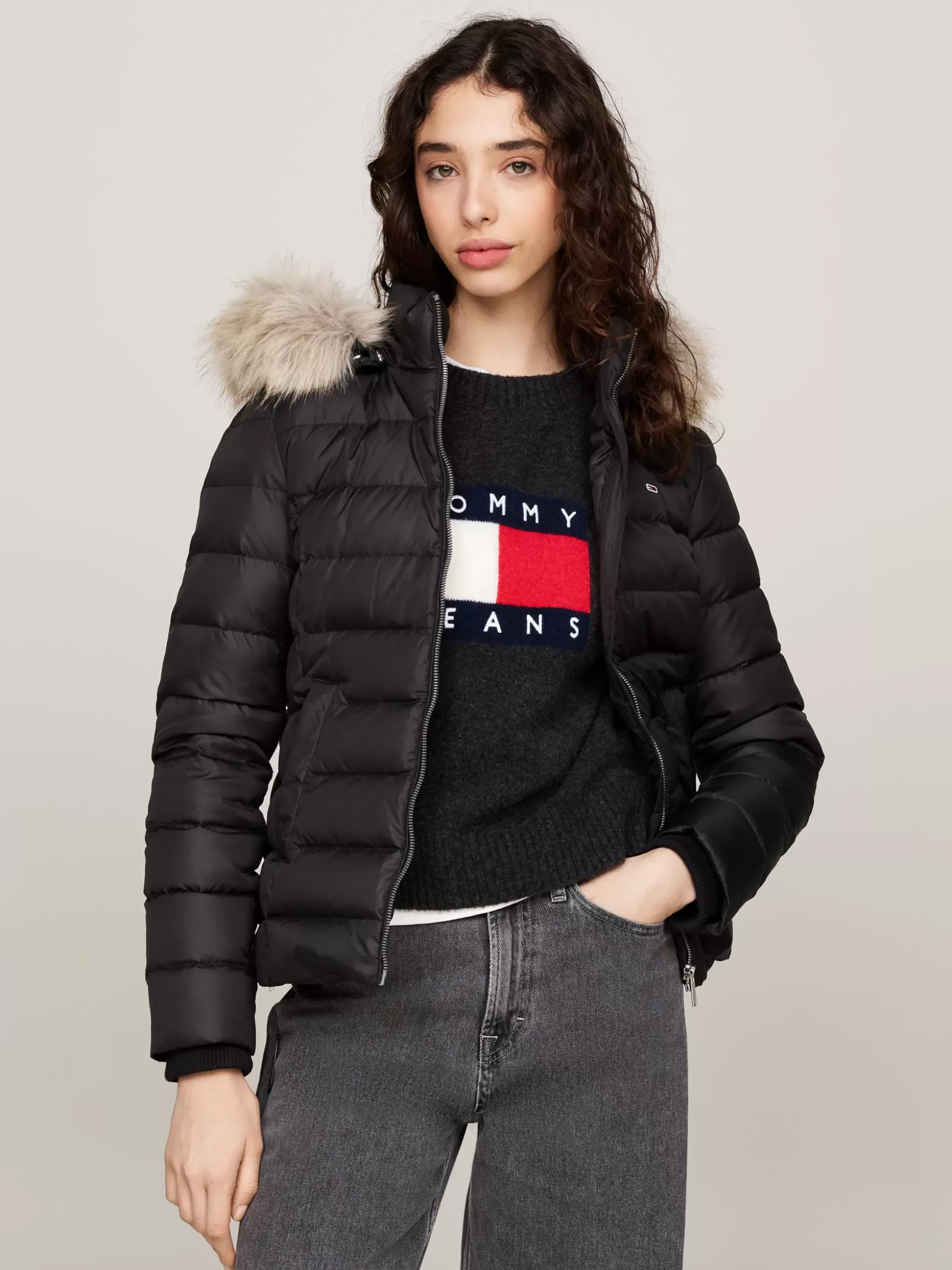 Tommy Hilfiger Kurtki & Płaszcze^Puchowa Kurtka Z Kapturem Ze Sztucznym Futrem