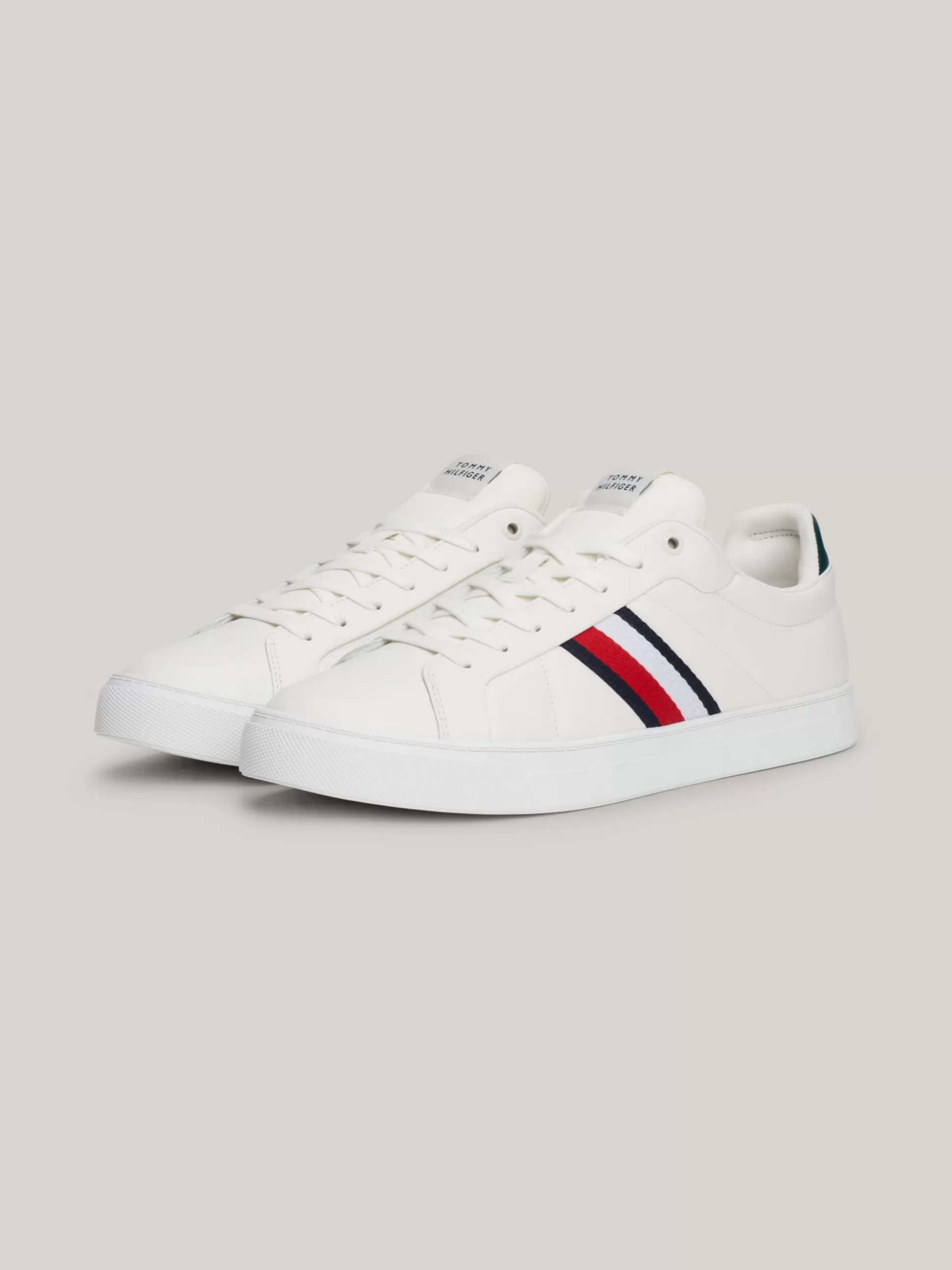 Tommy Hilfiger White Trainers | Sneakersy^Skórzane Buty Sportowe Z Sygnowaną Taśmą