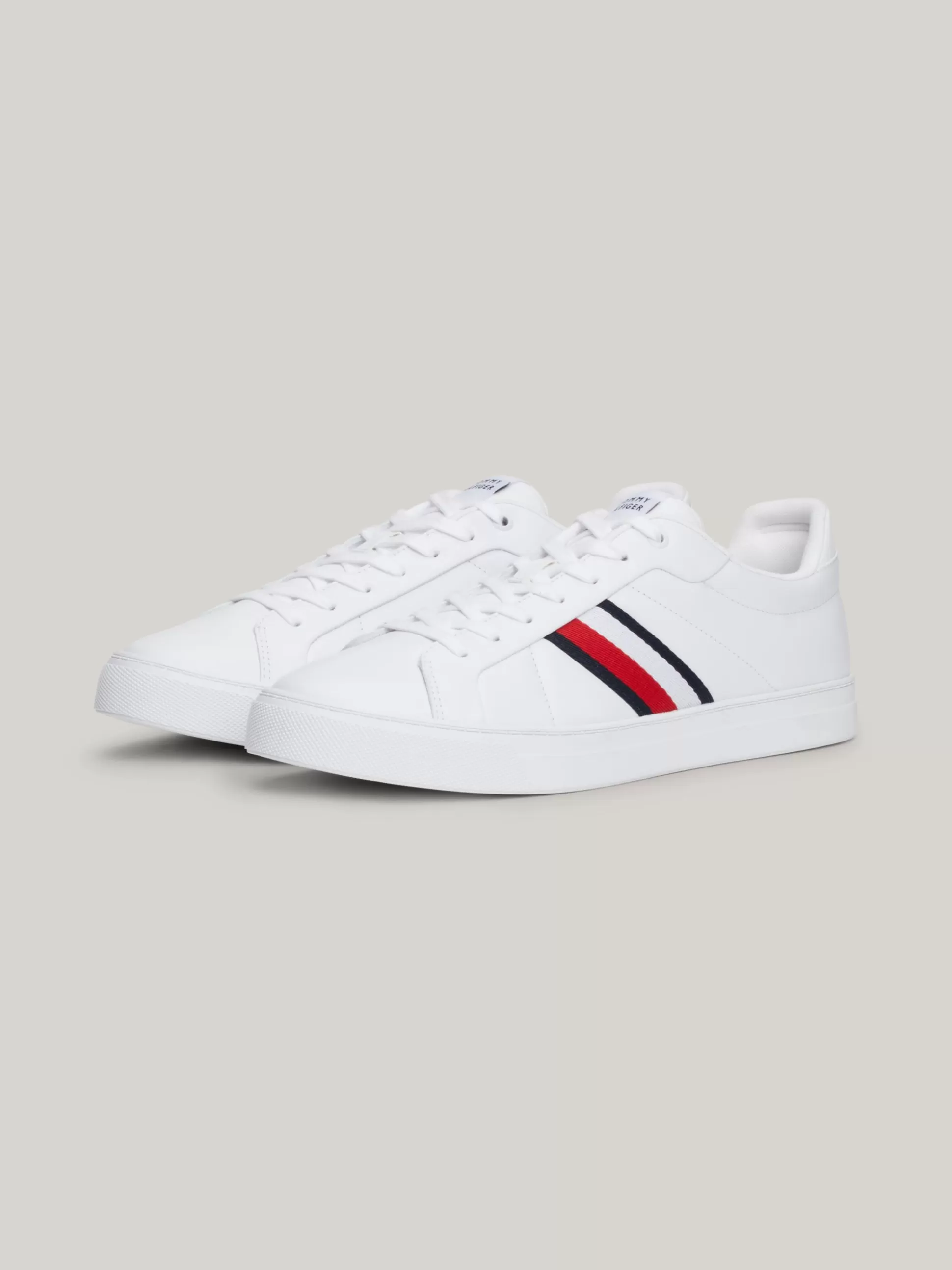 Tommy Hilfiger White Trainers | Sneakersy^Skórzane Buty Sportowe Z Sygnowaną Taśmą