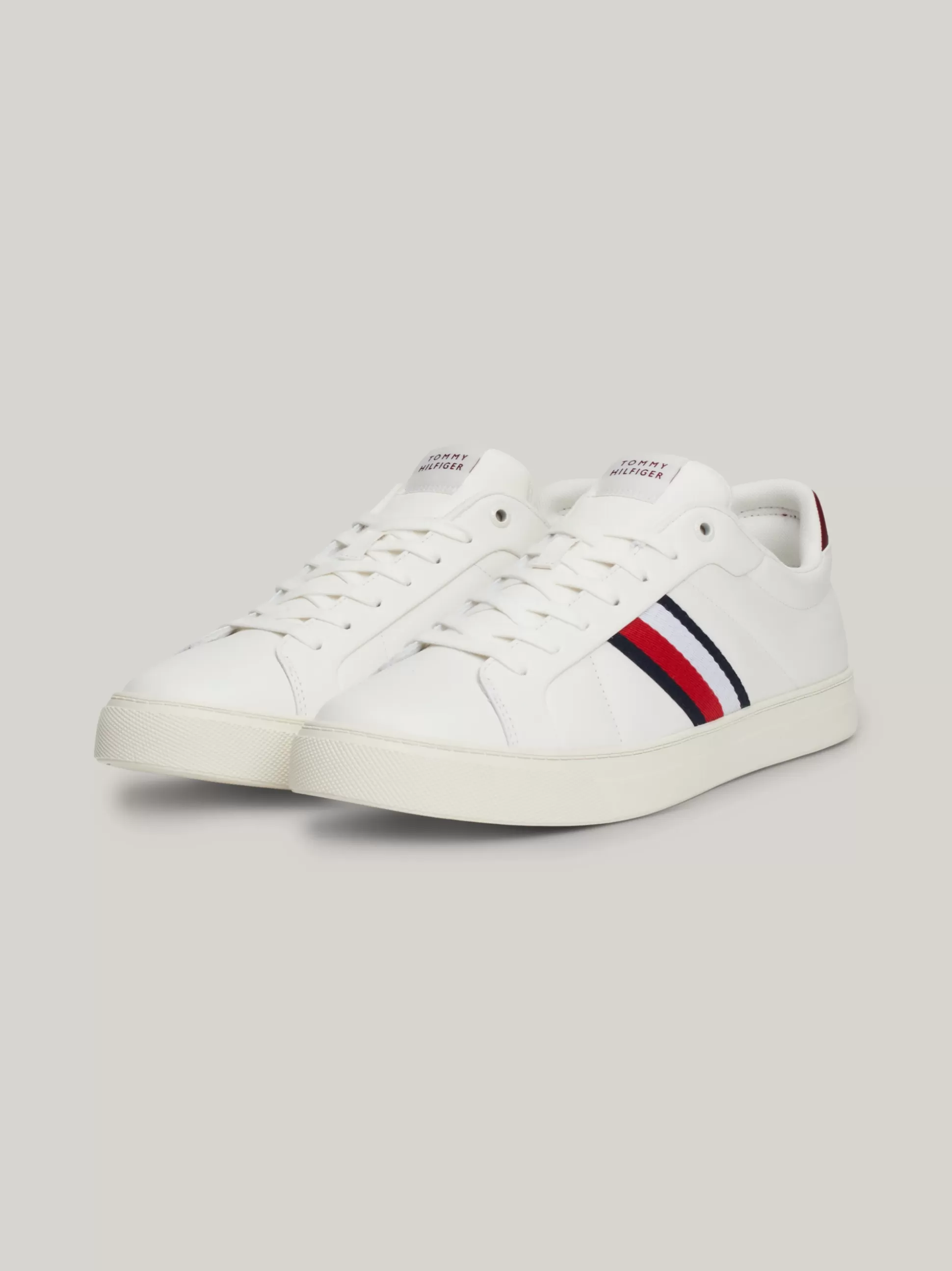 Tommy Hilfiger White Trainers | Sneakersy^Skórzane Buty Sportowe Z Sygnowaną Taśmą