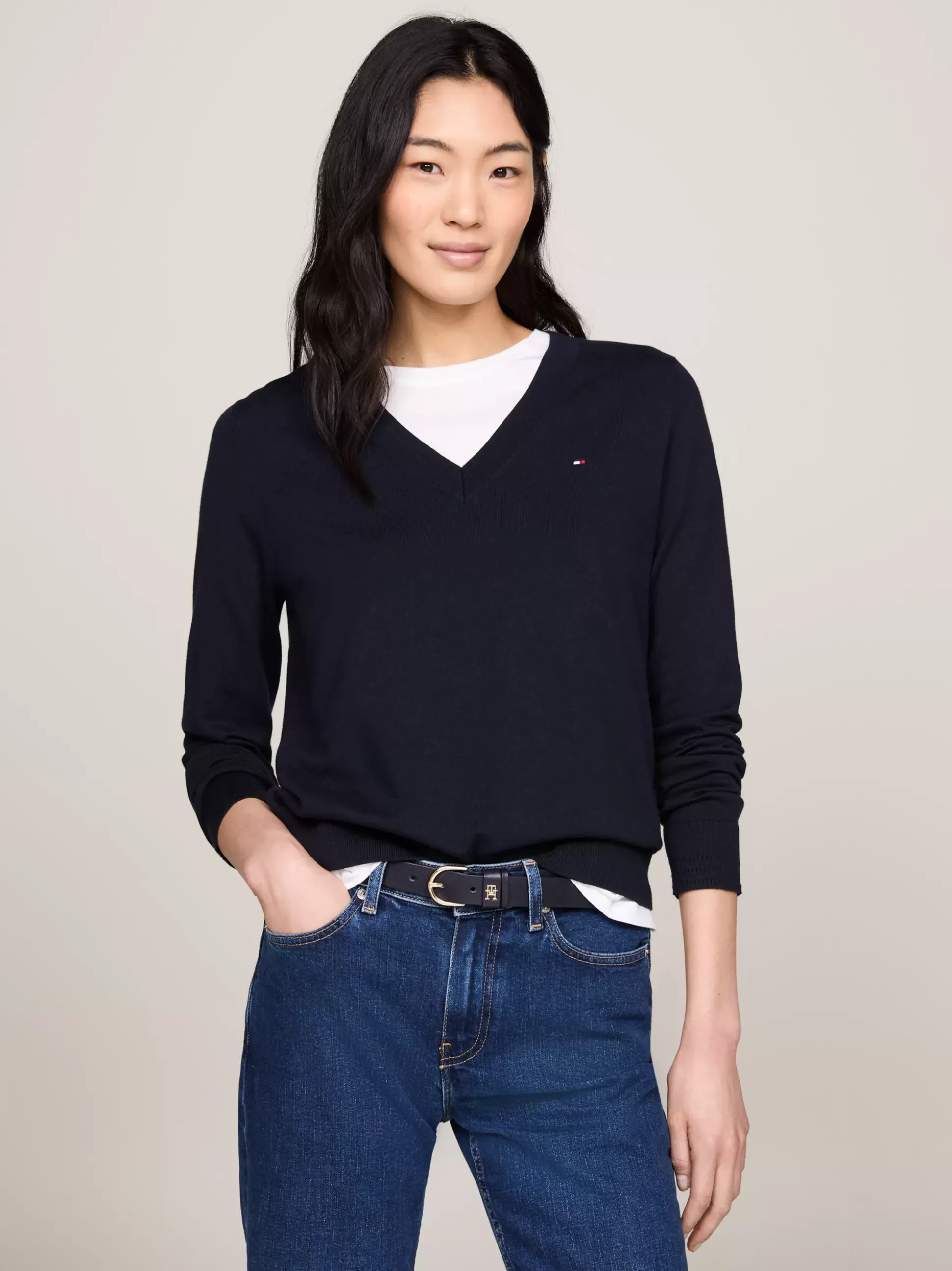 Tommy Hilfiger Bluzy Dresowe & Z Kapturem^Sweter Heritage Z Dekoltem W Kształcie Litery V
