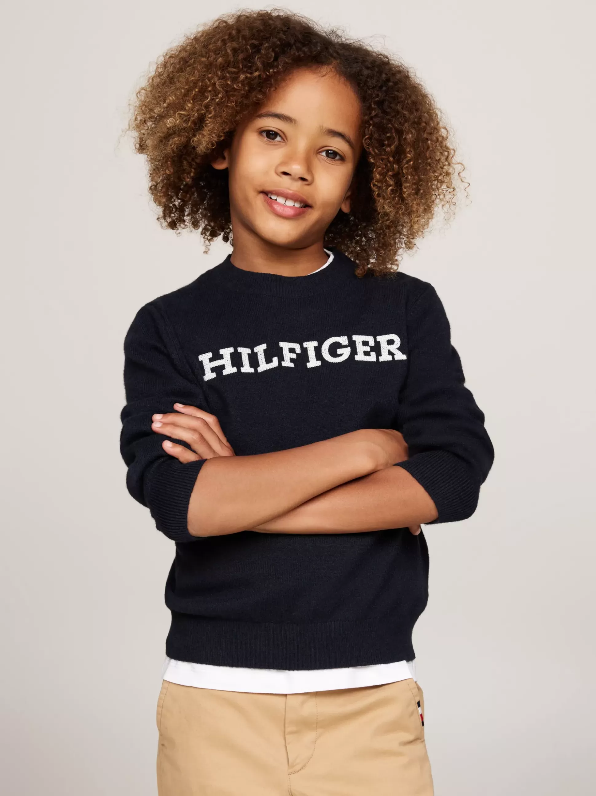 Dzieci Tommy Hilfiger Dzianina^Sweter Hilfiger Monotype Z Okrągłym Dekoltem