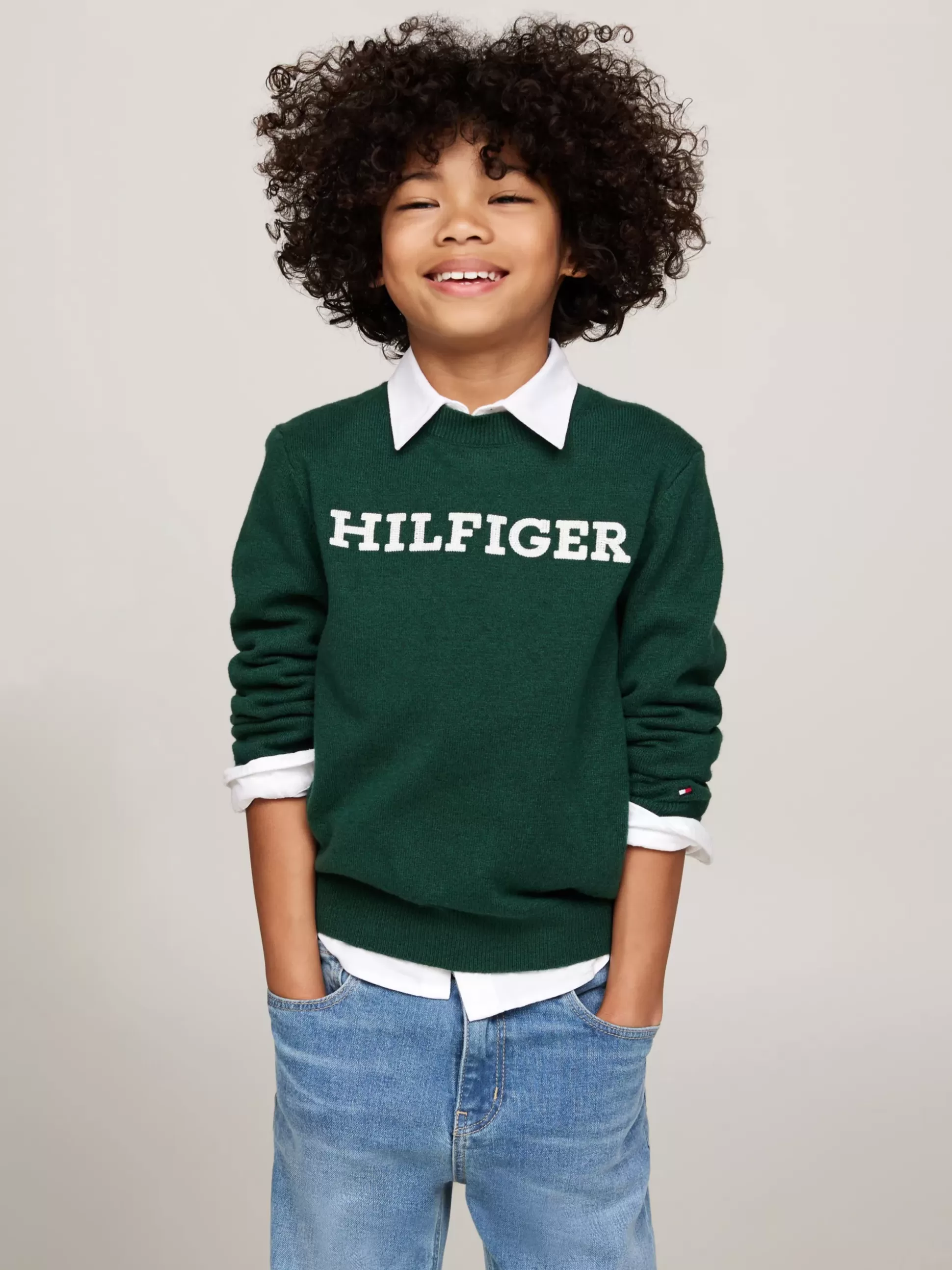 Dzieci Tommy Hilfiger Dzianina^Sweter Hilfiger Monotype Z Okrągłym Dekoltem