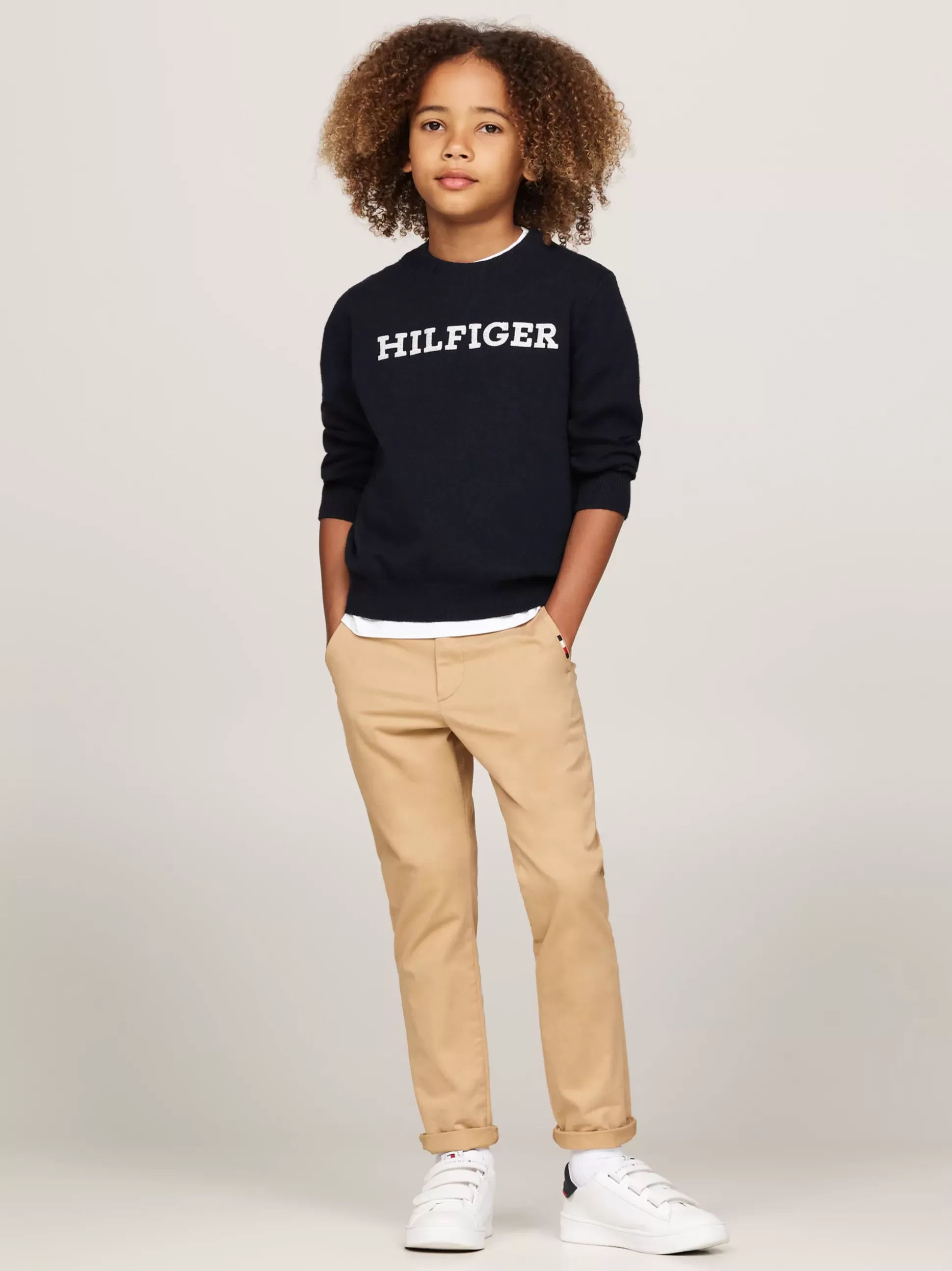 Dzieci Tommy Hilfiger Dzianina^Sweter Hilfiger Monotype Z Okrągłym Dekoltem