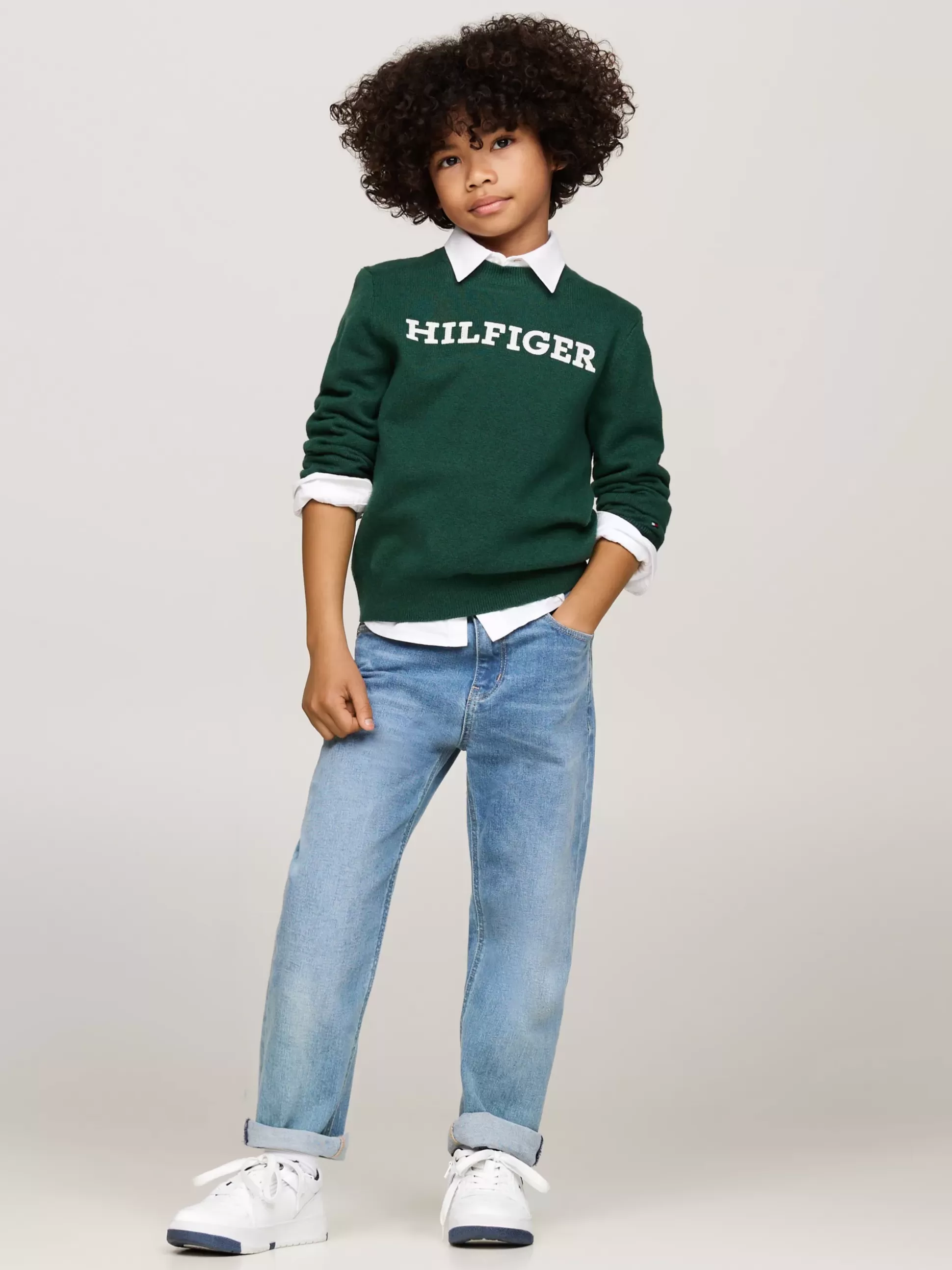 Dzieci Tommy Hilfiger Dzianina^Sweter Hilfiger Monotype Z Okrągłym Dekoltem