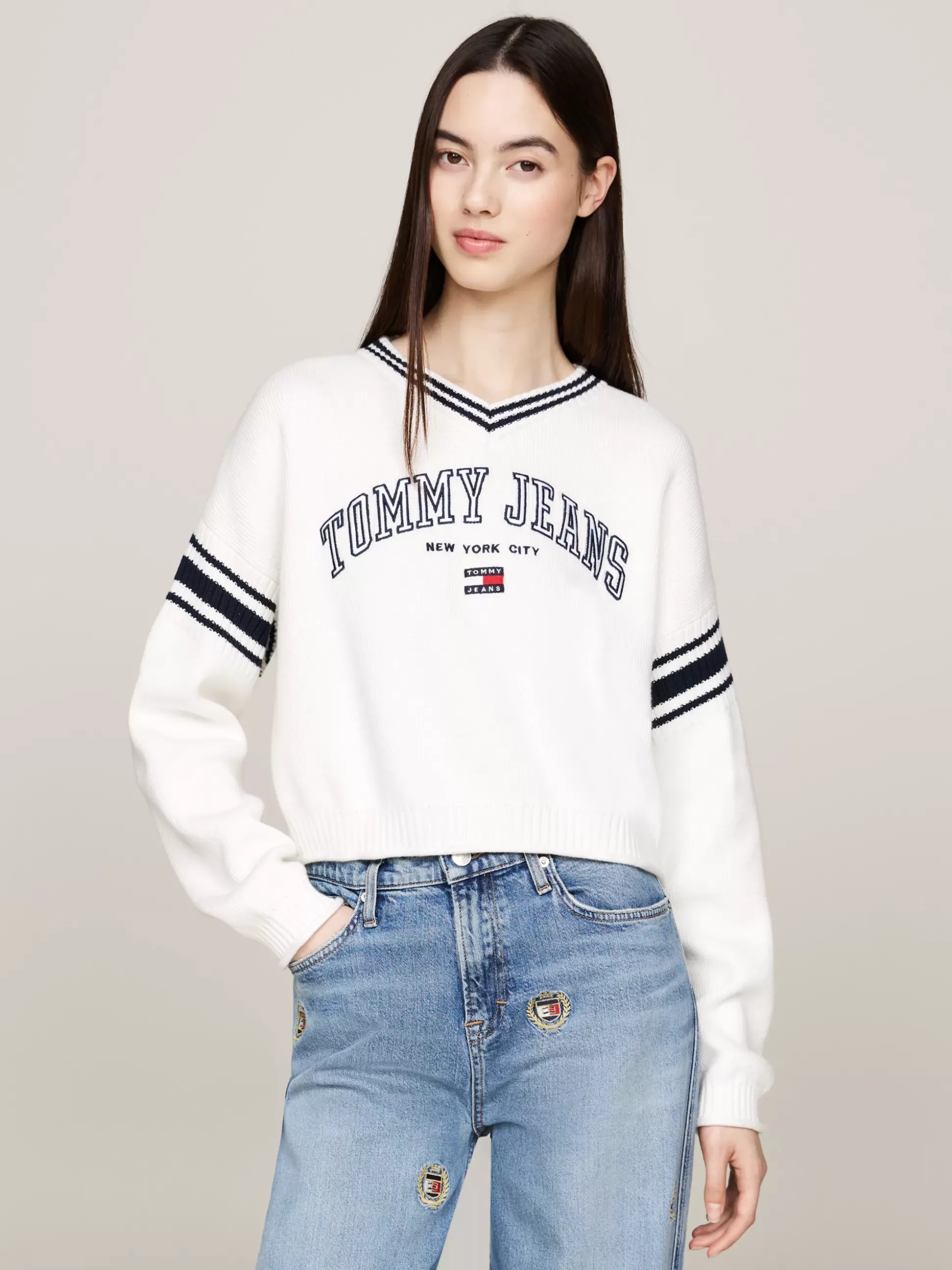 Tommy Hilfiger Swetry | Dzianina^Sweter W Stylu Varsity Z Dekoltem W Szpic