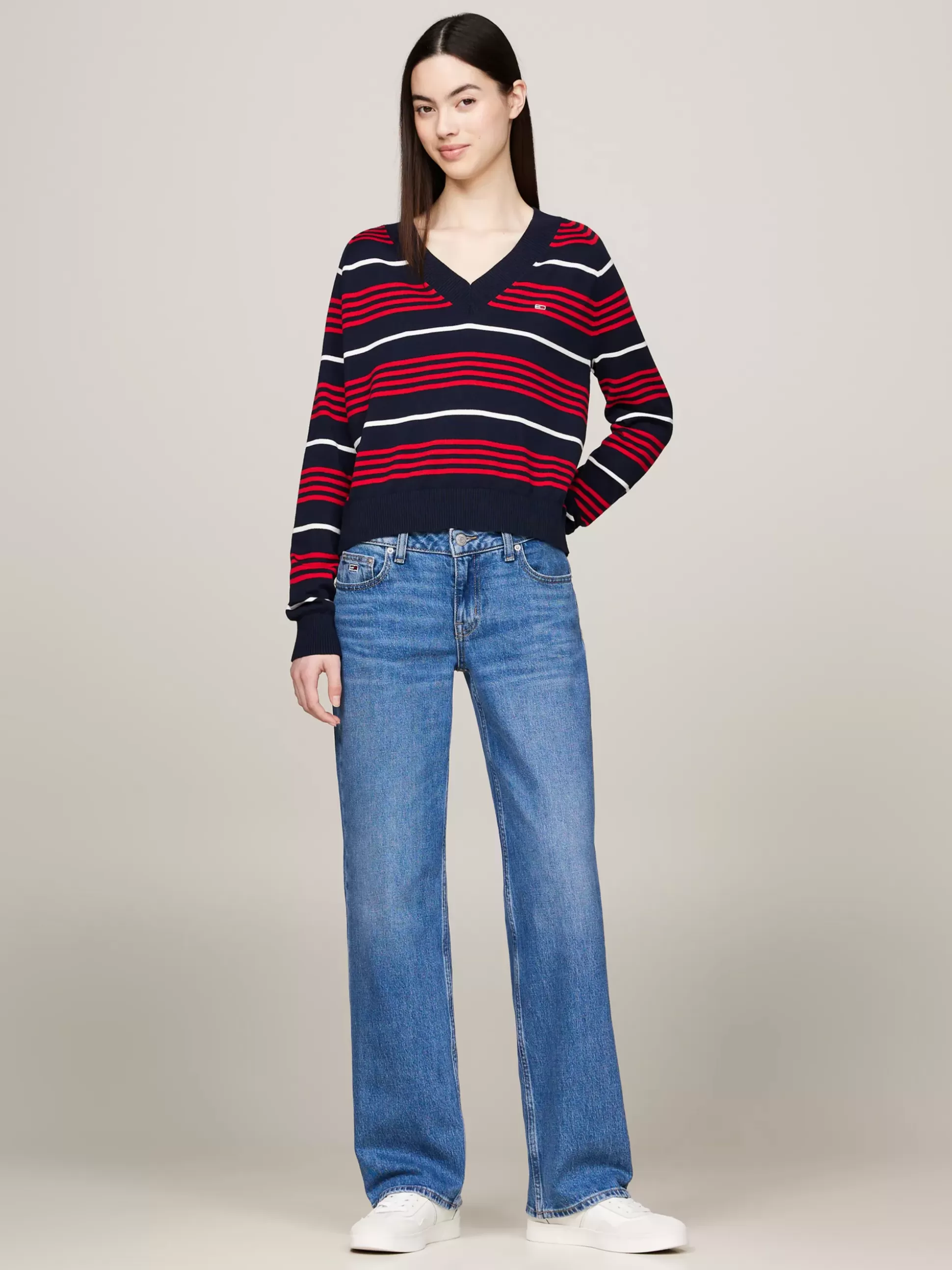 Tommy Hilfiger Swetry | Dzianina^Sweter Z Dekoltem W Szpic I Wzorem W Paski