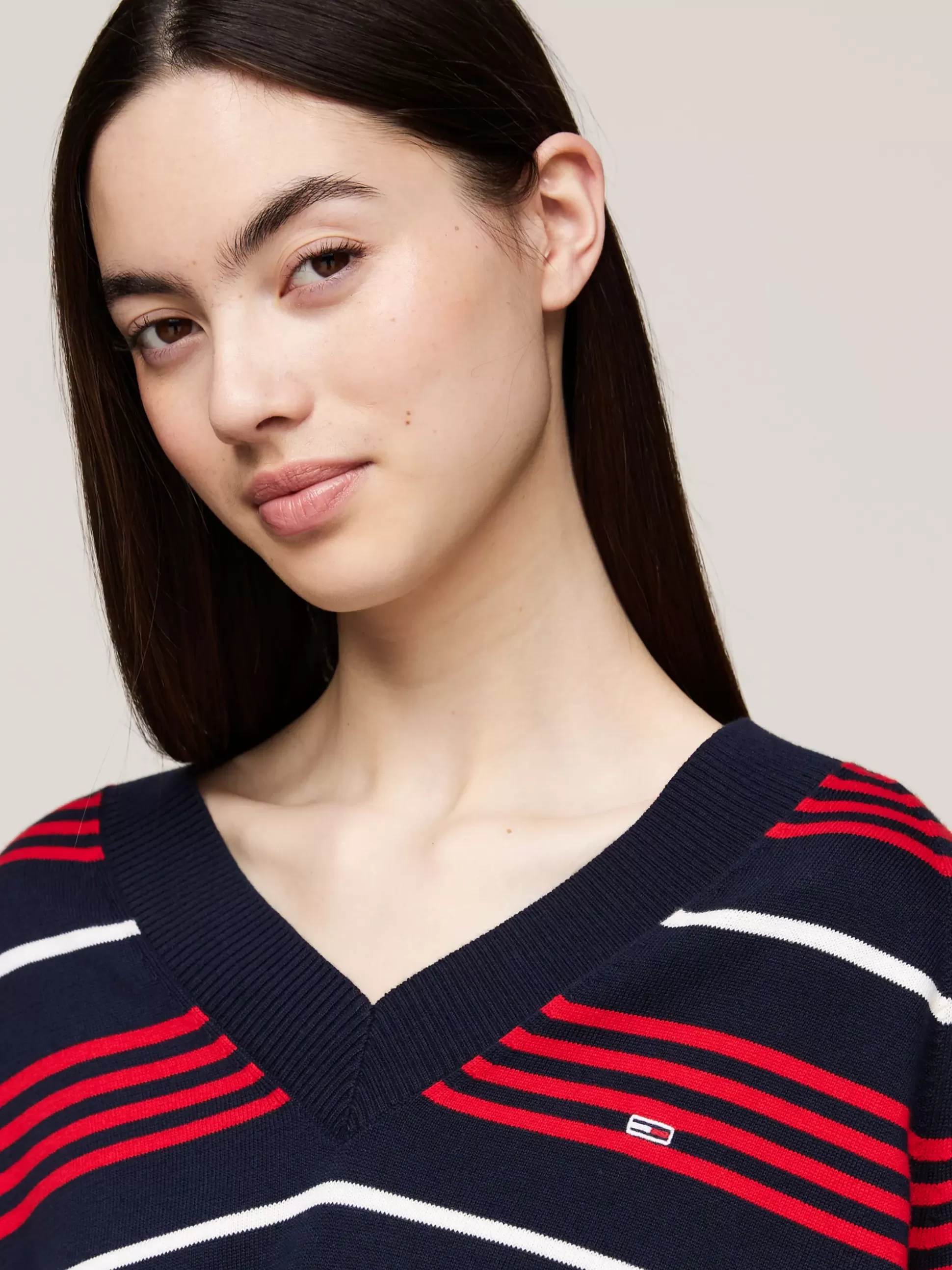 Tommy Hilfiger Swetry | Dzianina^Sweter Z Dekoltem W Szpic I Wzorem W Paski
