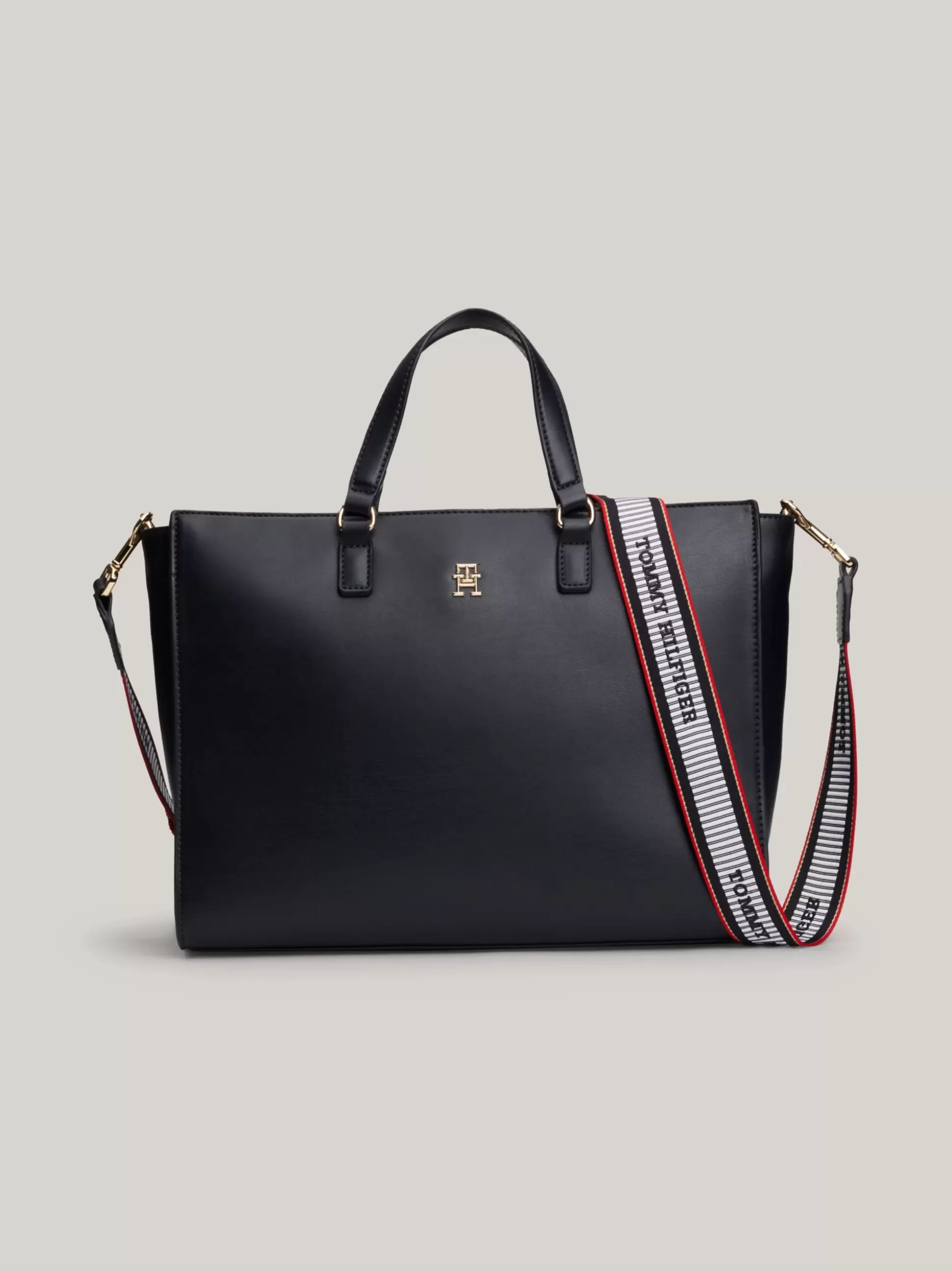 Tommy Hilfiger Torebki Tote^Torebka Z Parcianym Paskiem I Logo