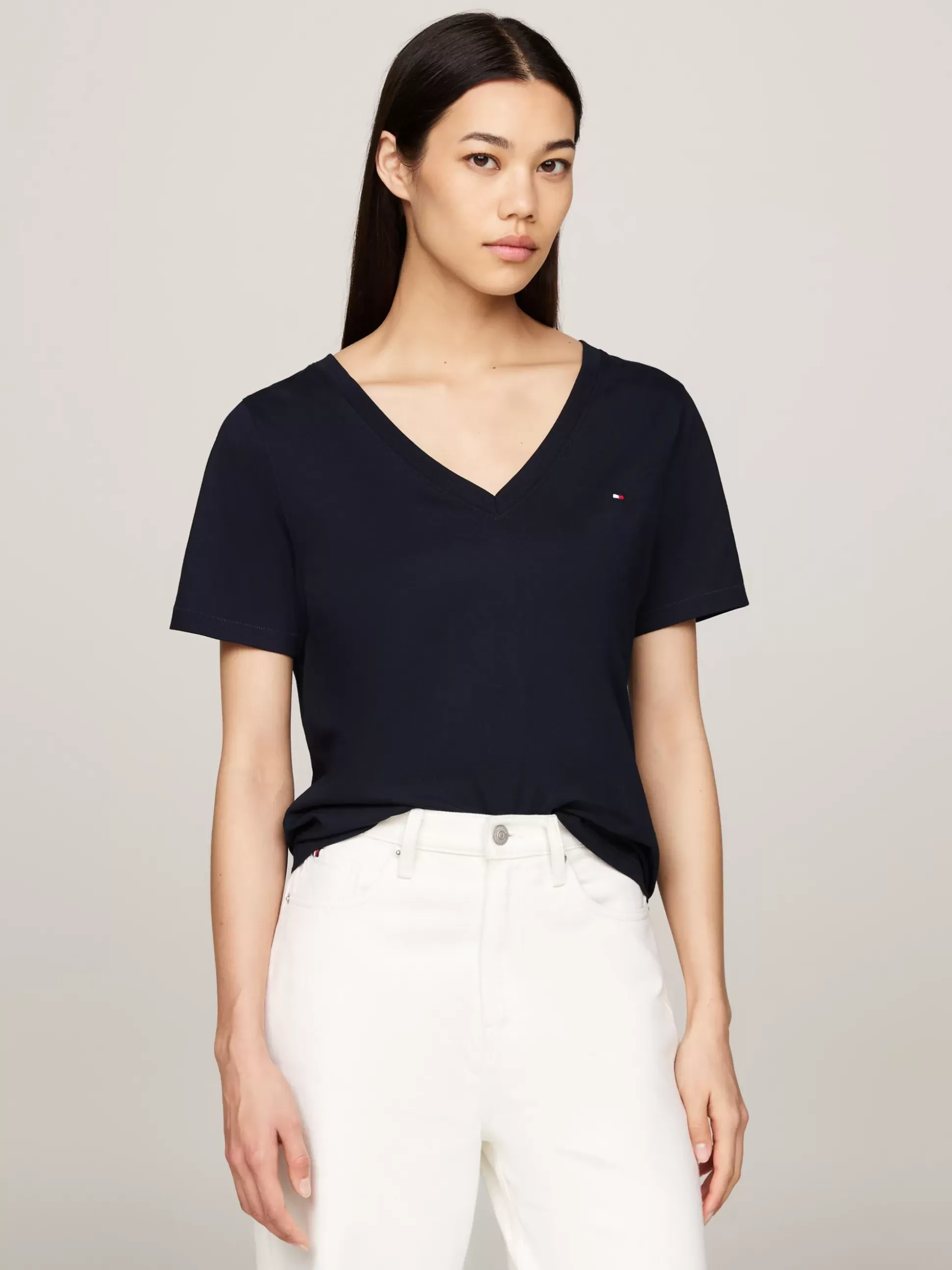 Tommy Hilfiger T-Shirty^T-shirt Z Dekoltem W Szpic I Haftem Z Flagą