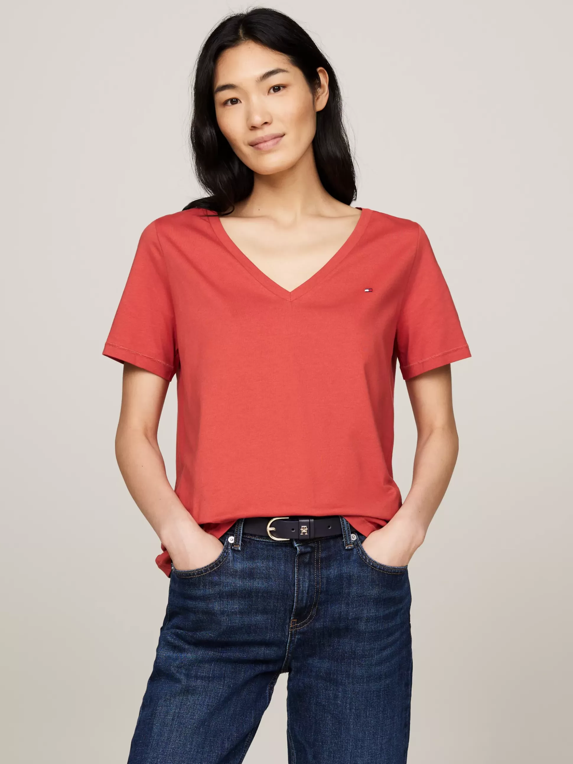 Tommy Hilfiger T-Shirty^T-shirt Z Dekoltem W Szpic Z Flagą