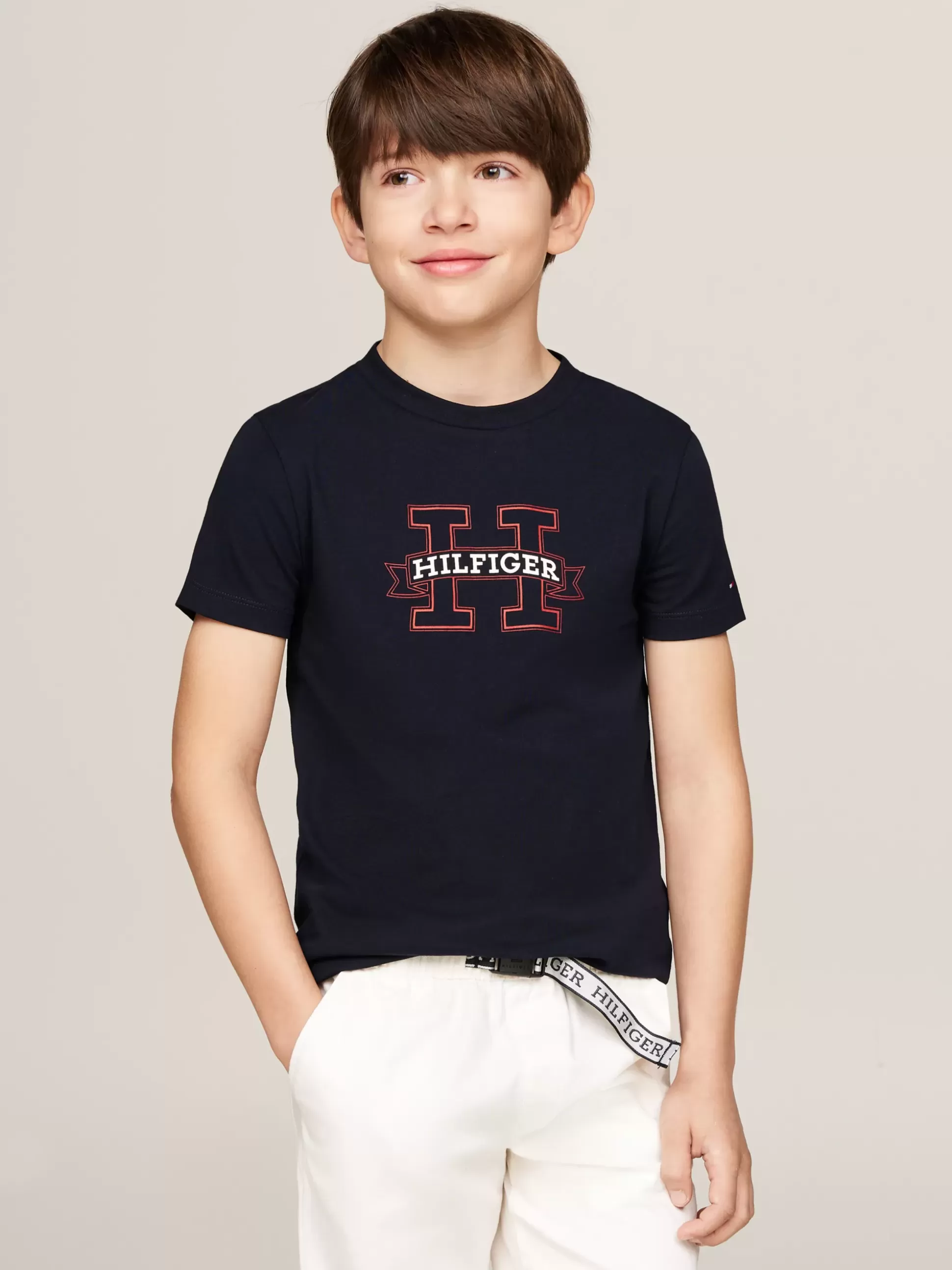 Dzieci Tommy Hilfiger T-Shirty I Koszulki Polo^T-shirt Z Logo Hilfiger Wykonanym Czcionką Monotypową