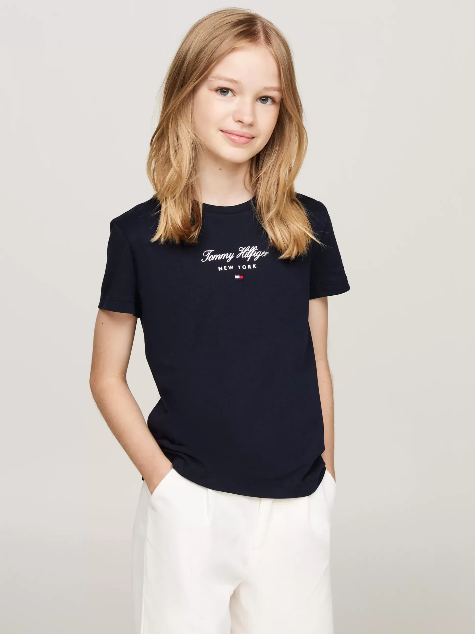 Dzieci Tommy Hilfiger Topy I T-Shirty^T-shirt Z Okrągłym Dekoltem I Metalicznym Logo