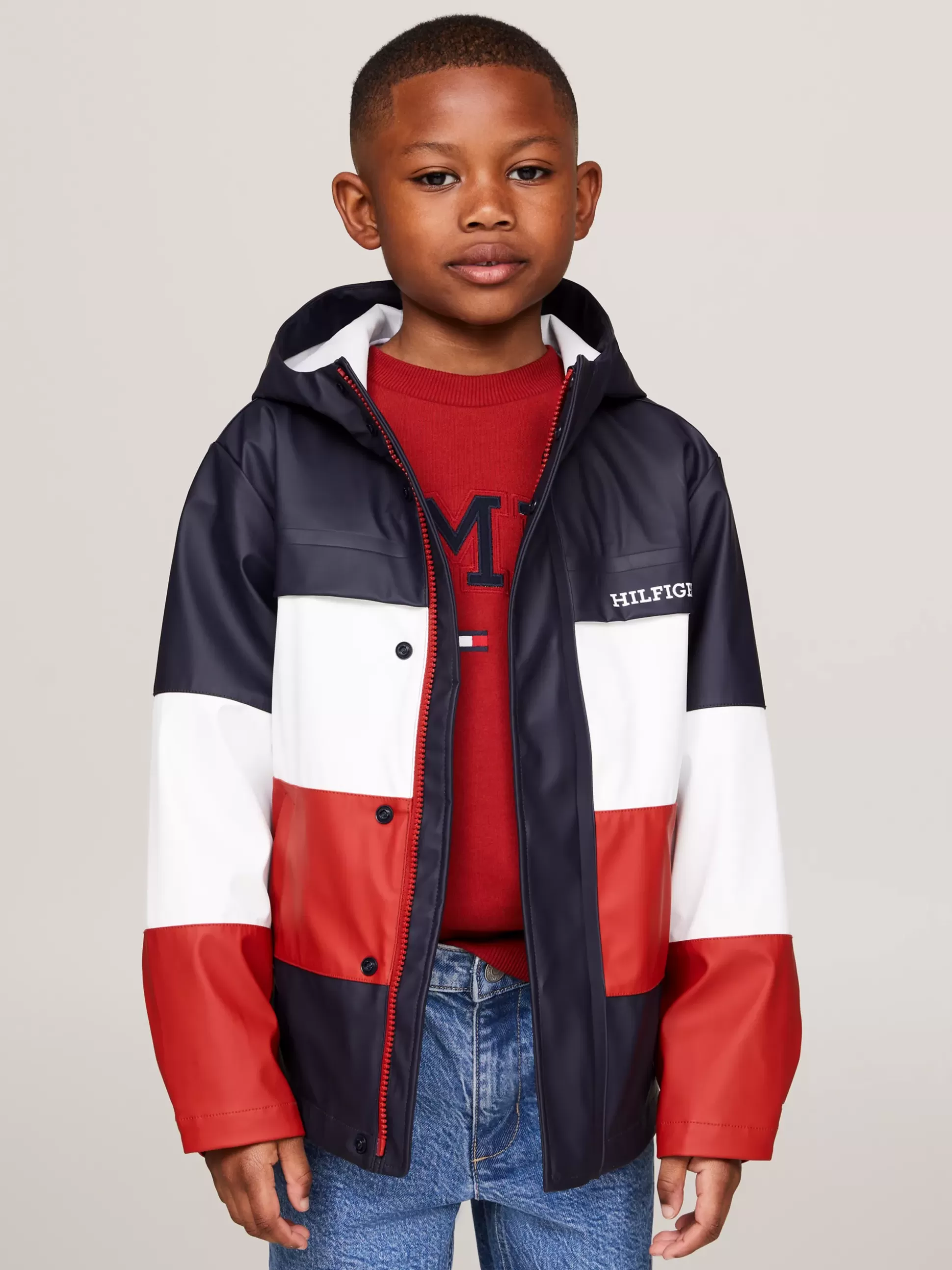 Dzieci Tommy Hilfiger Kurtki I Płaszcze | Kurtki^Wiatrówka Z Kapturem I Wzorem Z Blokami Kolorów