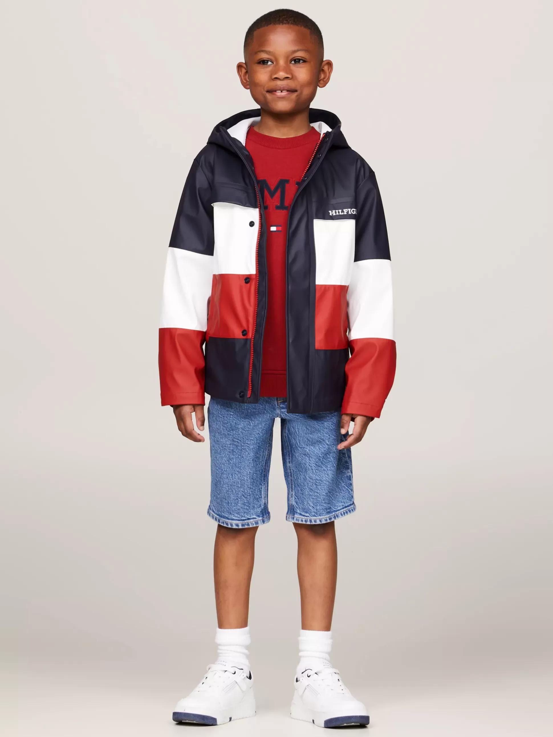 Dzieci Tommy Hilfiger Kurtki I Płaszcze | Kurtki^Wiatrówka Z Kapturem I Wzorem Z Blokami Kolorów