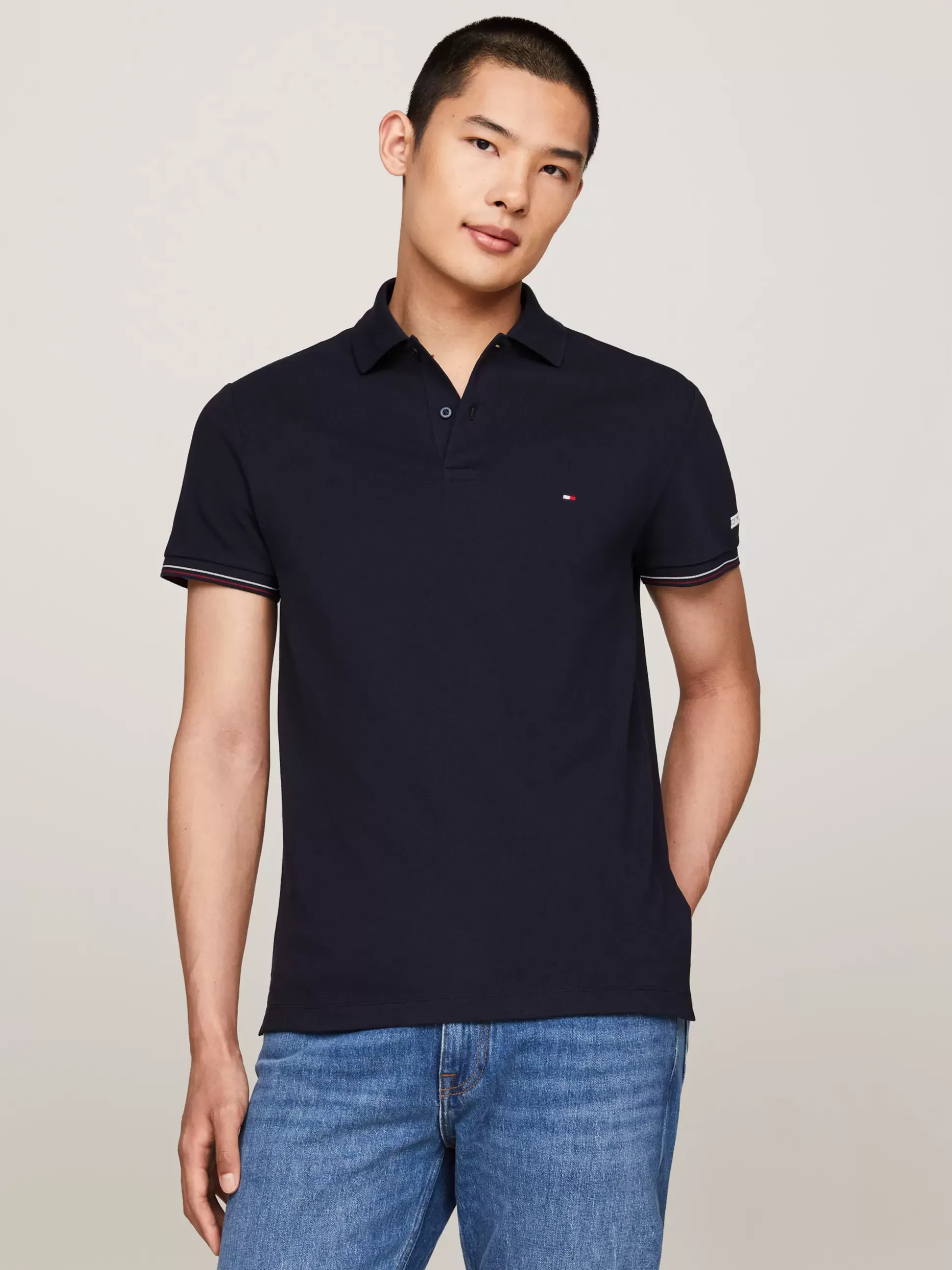 Tommy Hilfiger Koszulki Polo^Wąska Koszulka Polo Z Kontrastową Plisą