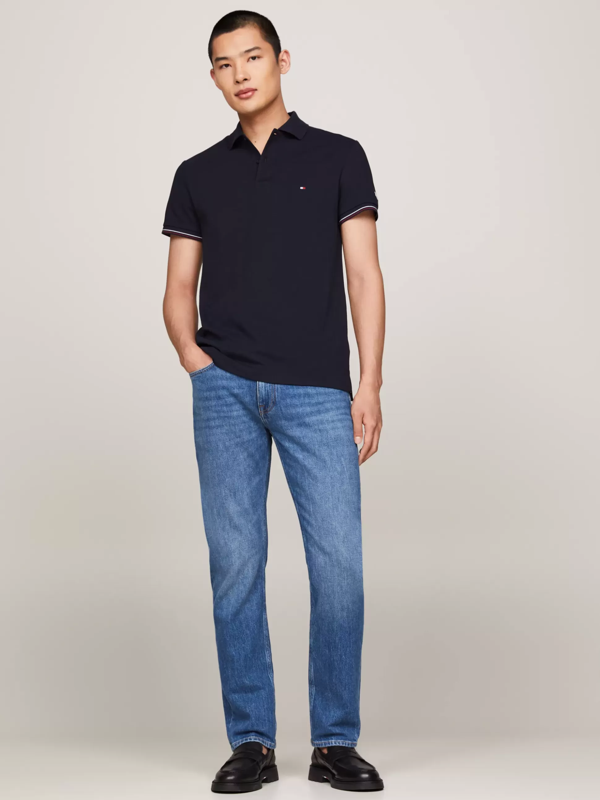 Tommy Hilfiger Koszulki Polo^Wąska Koszulka Polo Z Kontrastową Plisą