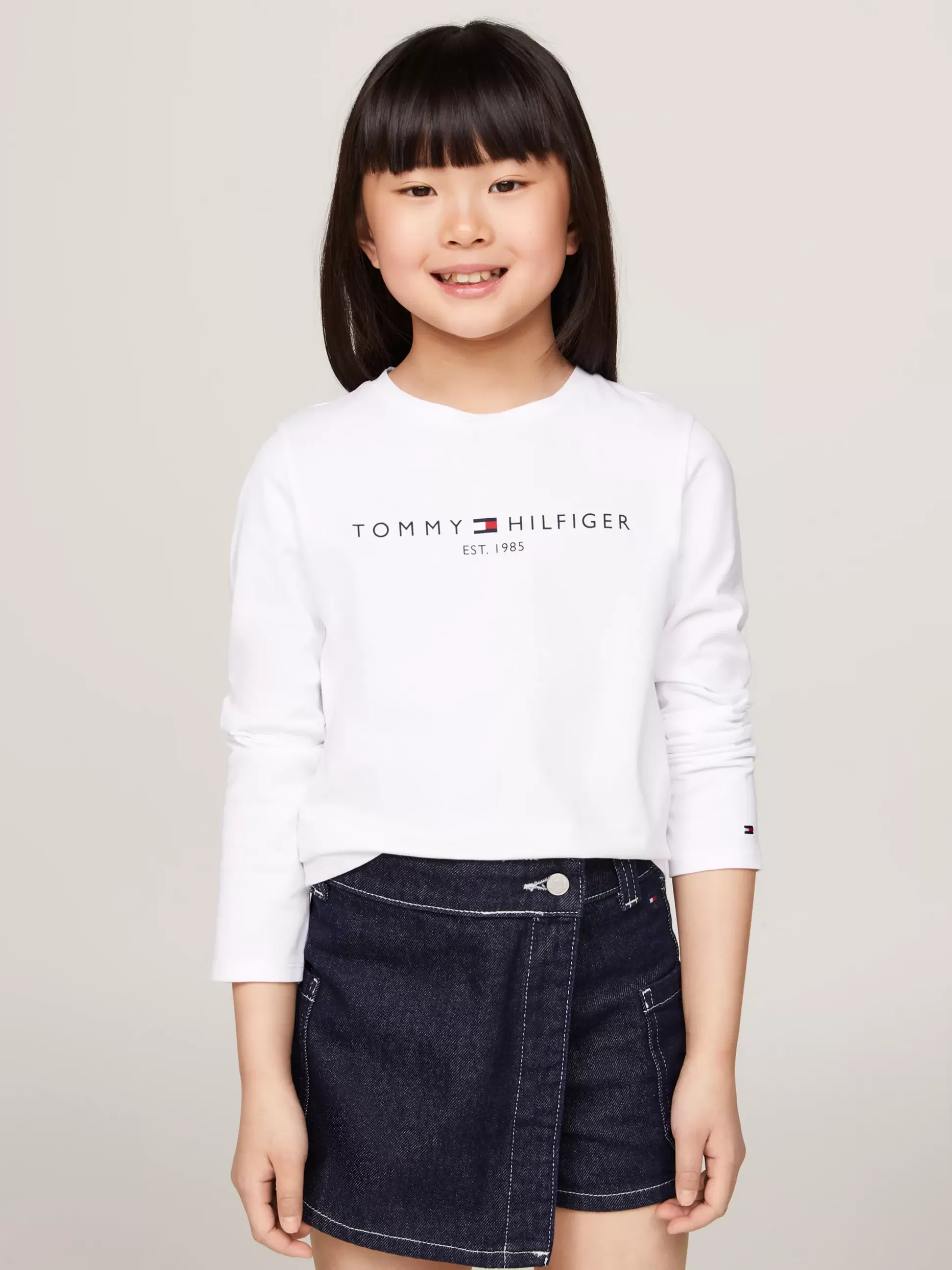 Dzieci Tommy Hilfiger Topy I T-Shirty^Wąski T-shirt Z Długim Rękawem I Logo