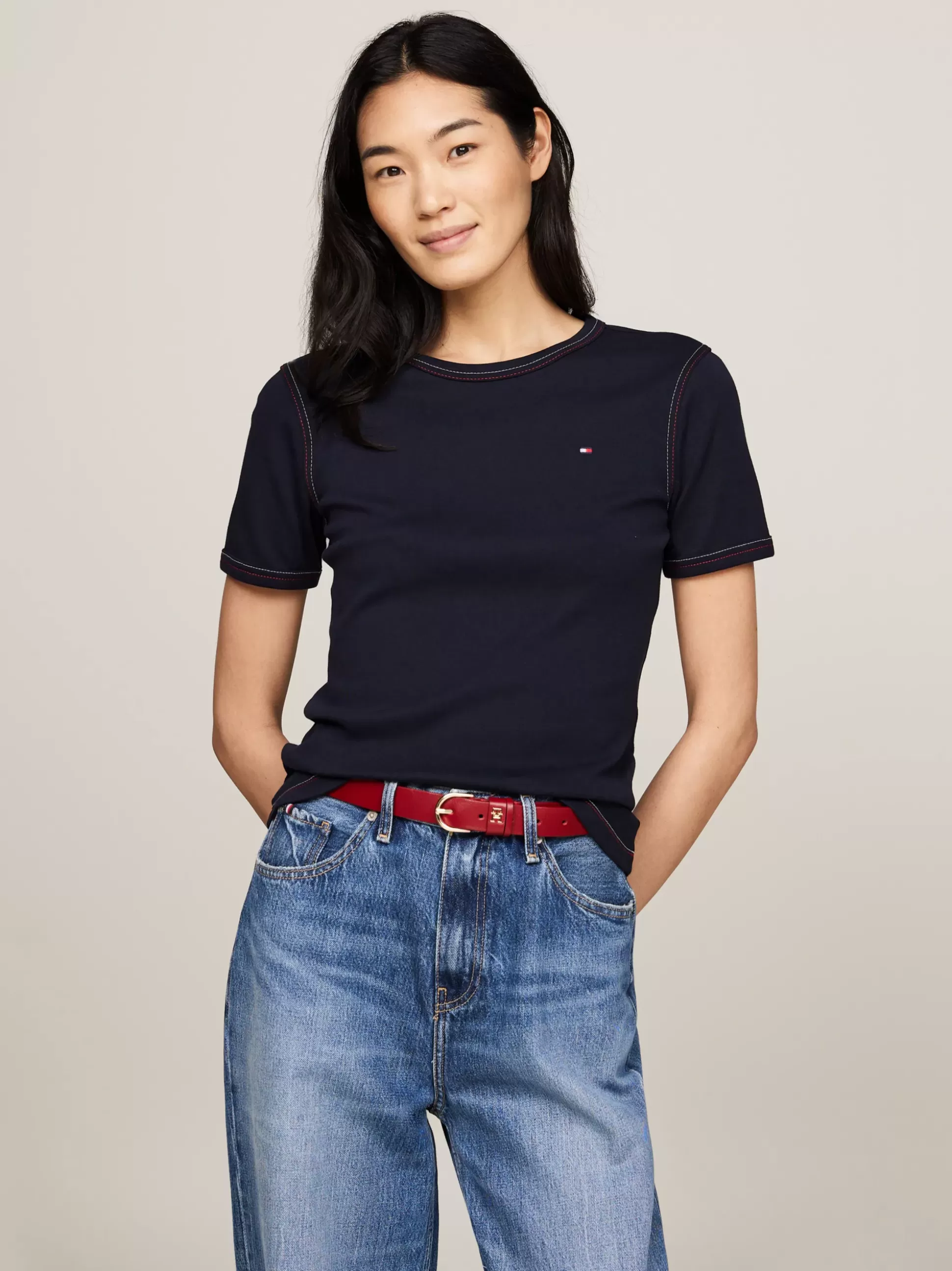 Tommy Hilfiger T-Shirty^Wąski T-shirt Z Ozdobnym Stębnowaniem