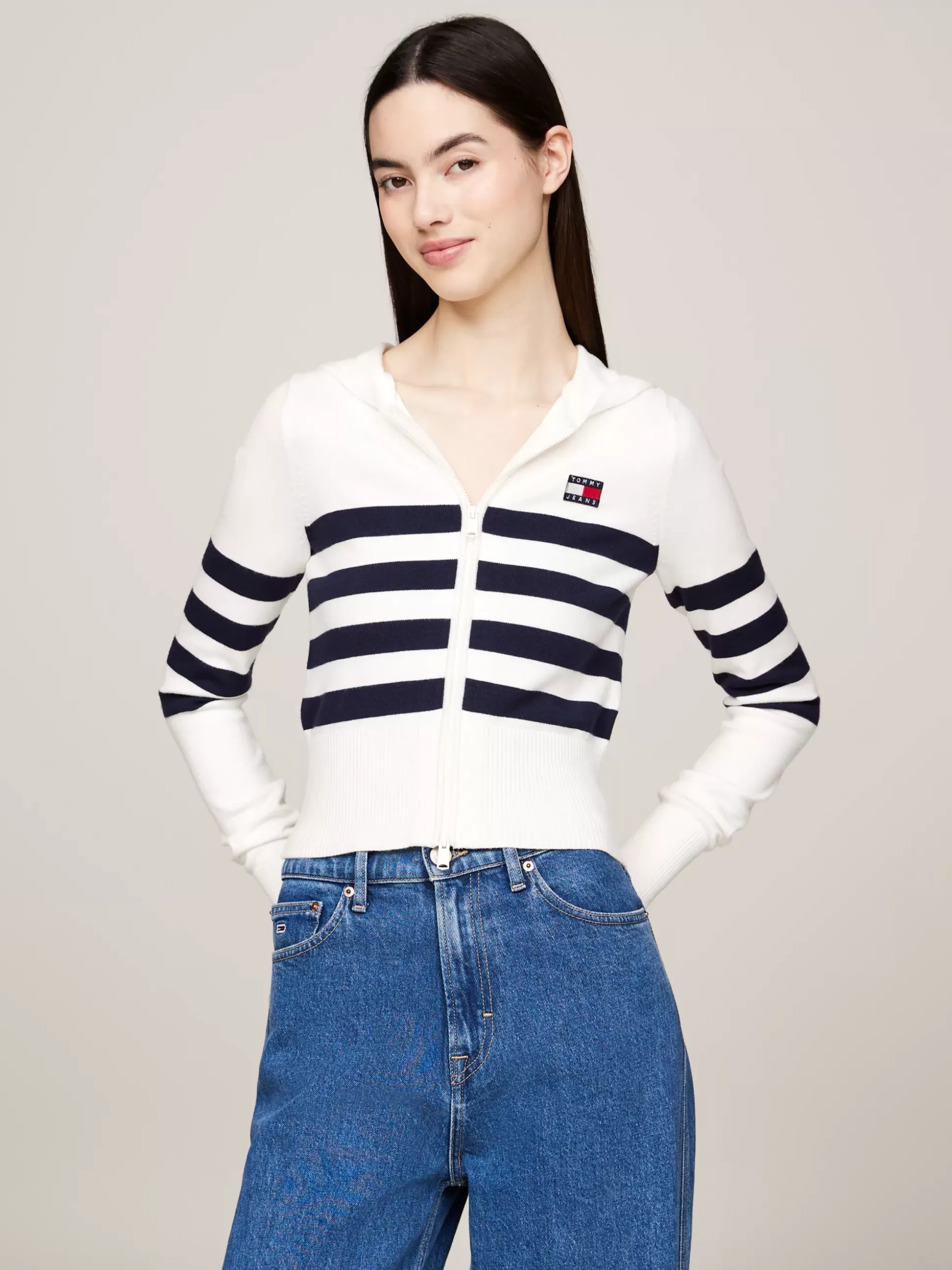 Tommy Hilfiger Kardigany | Dzianina^Zapinana Na Zamek Bluza O Wąskim Kroju Z Kapturem